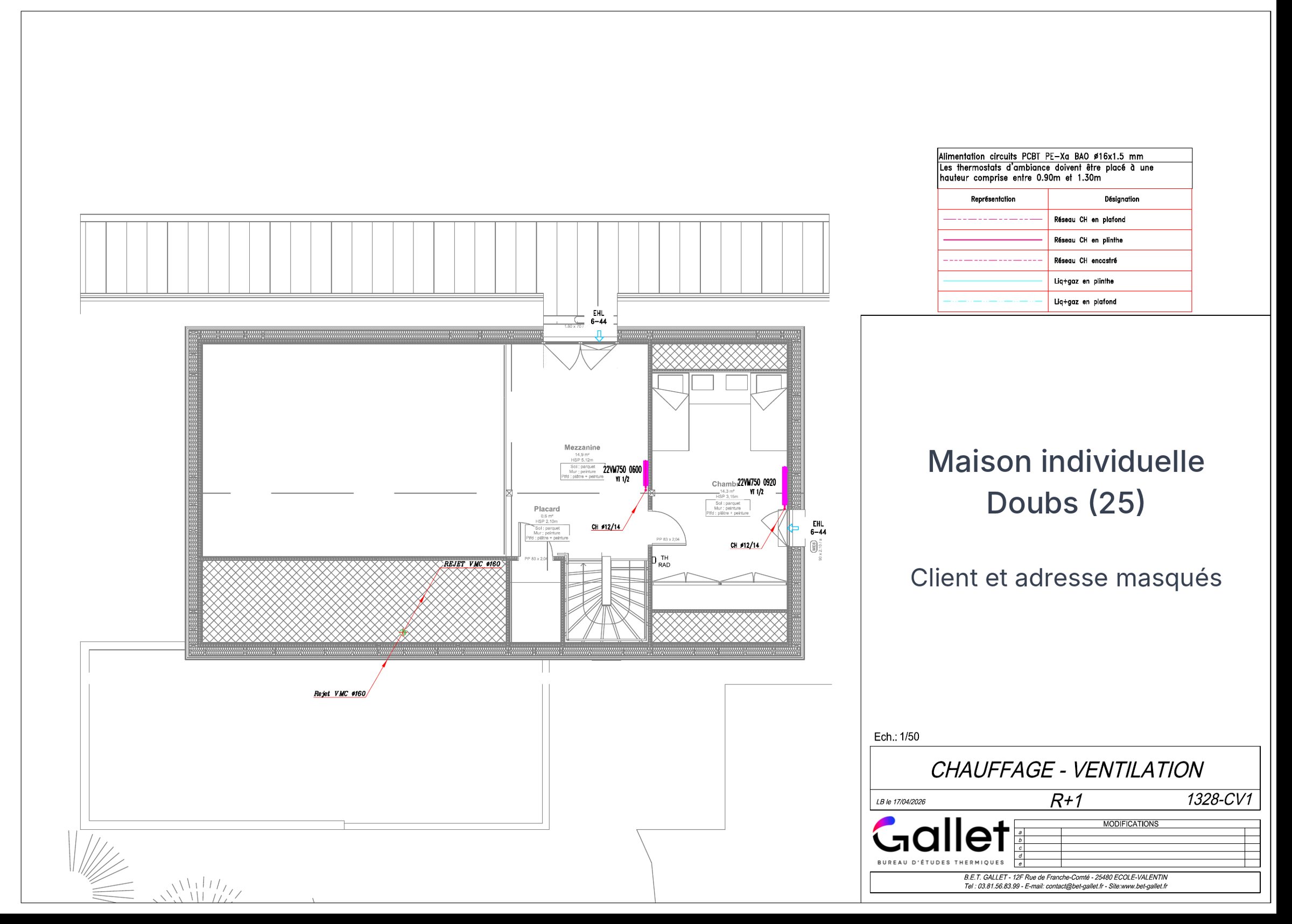 Plan chauffage et ventilation de l'étage